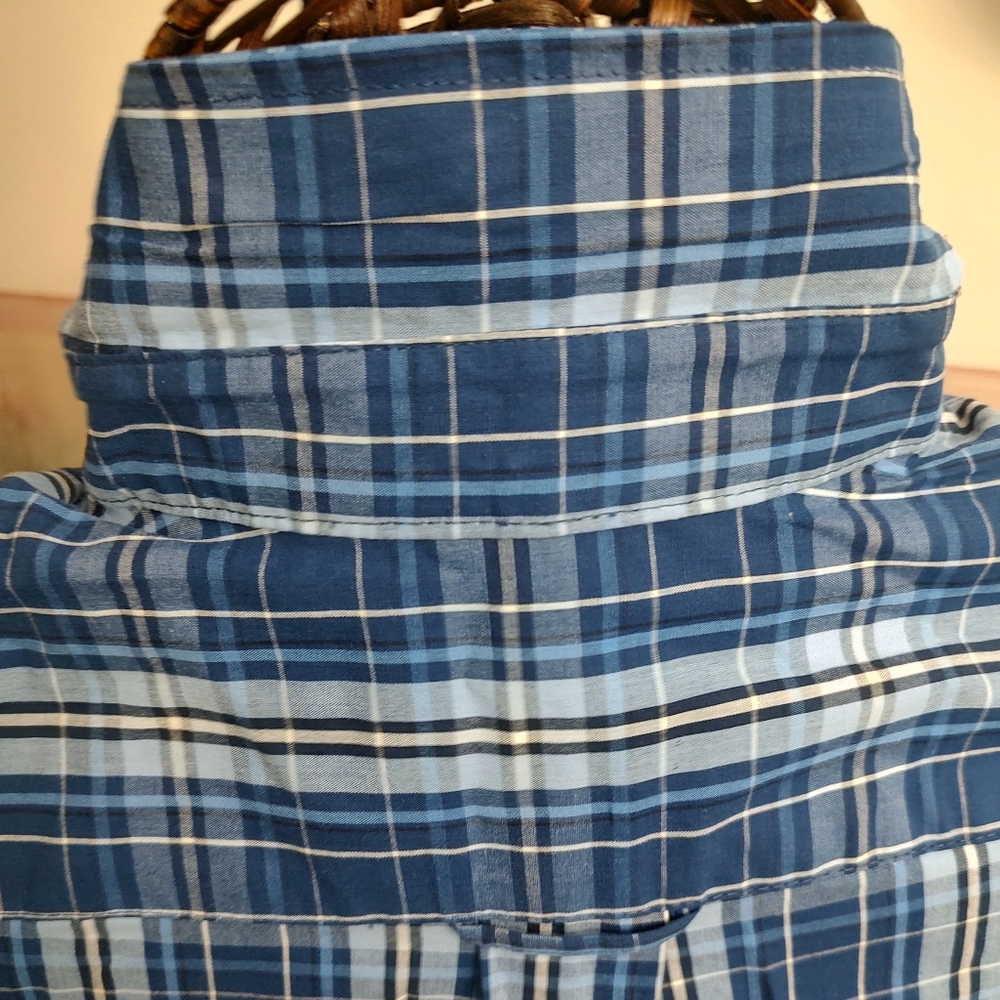 Izod M Cotton Durham Poplin Button Down L/S Shirt In Blue Revival Plaid NWT Read - Picture 6 of 10